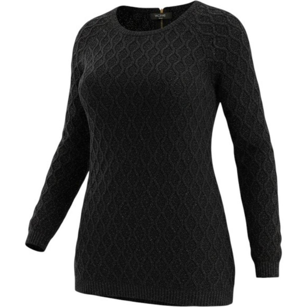 Verve Ami Sweater S Black Silver Shimmer Diamond Knit Zipper Back Holiday Glam